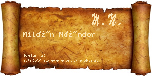 Milán Nándor névjegykártya
